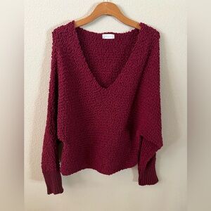 altar’d state V-Neck Burgundy Drop Sleeve Textured Sweater